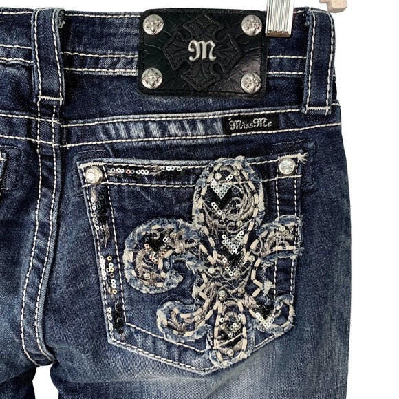 Miss Me Signature Bootcut Fleur De Lis Rhinestone Embellished Pockets 26‎ x 32 - Picture 6 of 6